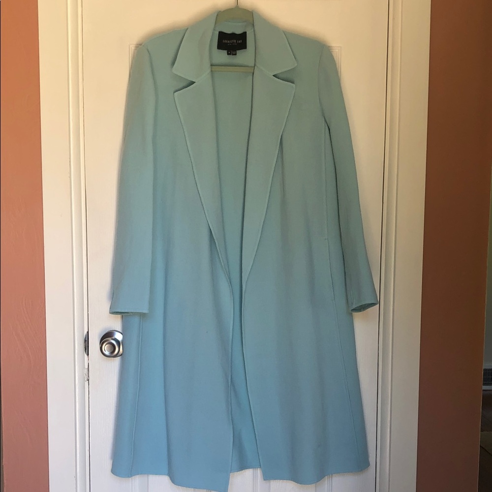 Lafayette 148 NY Tiffany Blue Lightweight Wool Duster Blazer Sz M, excellent - Picture 2 of 12